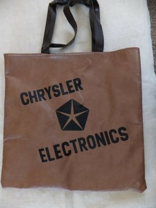 Vtg Chrysler Emblem Symbol Motors Electronics Car Vinyl Tote Bag Brown 15.  5 " Squ