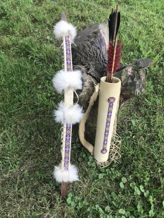 Authentic Native American Hand Made Warrior Bow And Quiver With Arrows
