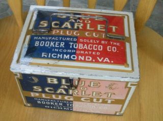 Rare Vintage Tobacco Tin Lunch Pail Style Bue And Scarlet Plug Cut