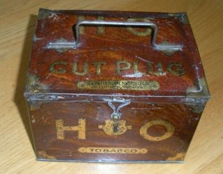 Rare Vintage Tobacco Tin Lunch Pail Style H - O Cut Plug