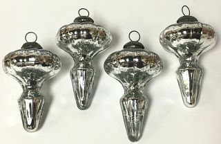 Vintage Set Of 4 Silver Mercury Glass And Metal Christmas Tree Ornaments