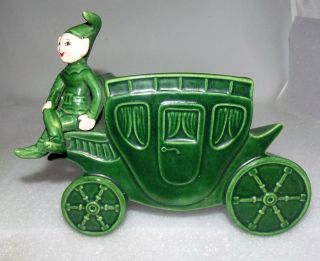 Vintage Treasure Craft Pixie Elf Green Stagecoach Wall Pocket / Vase