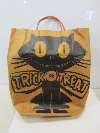 Vintage Halloween Brown Paper Bag/ Trick Or Treat Bag - Ghost & Cat 1
