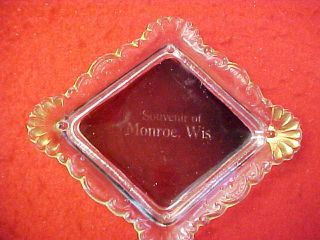 Antique Cranberry/ruby Dish/tray Inscribed,  " Souvenir Of Monroe,  Wis "