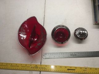 3 Piece VINTAGE RUBY RED STERLING ON CRYSTAL GLASS LIGHTER ASHTRAY DISH ORB RARE 2