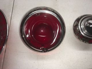 3 Piece VINTAGE RUBY RED STERLING ON CRYSTAL GLASS LIGHTER ASHTRAY DISH ORB RARE 4