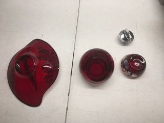 3 Piece VINTAGE RUBY RED STERLING ON CRYSTAL GLASS LIGHTER ASHTRAY DISH ORB RARE 6