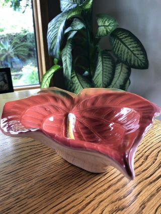 Vtg Tropical Clay Pottery Hawaii Anthurium Flower Dish Bowl 8 " Candy Nuts Lovely