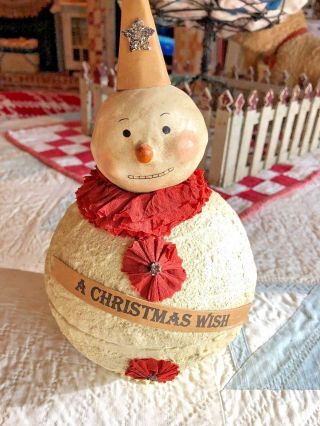 Nicol Sayre Folk Art Midwest " A Christmas Wish " Snowman Candy Container