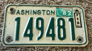 Vintage 1982 Washington State Motorcycle License Plate