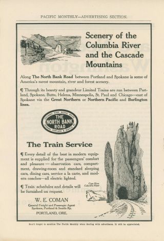 1911 Spokane Portland & Seattle Railway Ad Columbia River Cascade Mountains Rr