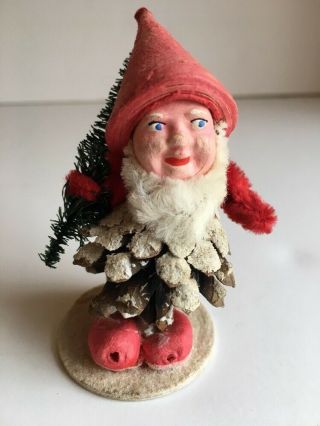 Vintage Christmas Pine Cone Santa Elf Gnome With Tree West Germany X