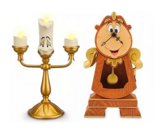 Disney Parks Beauty And The Beast Cogsworth Clock & Lumiere Light Up Figure