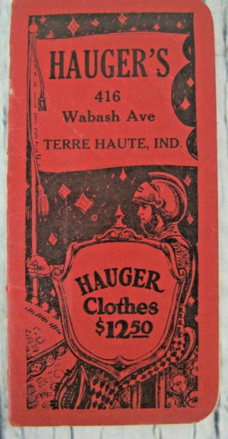 Haugers Clothes 1931 Vtg Advertising Notepad Wabash Ave Terre Haute Indiana