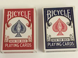 Two Decks Bicycle 808 Fan Back Playing Cards - Usir Tax Stamp Vintage C1956
