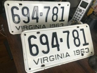 1963 Virginia License Plates Pair Tags Set Yom Antique Car Vintage