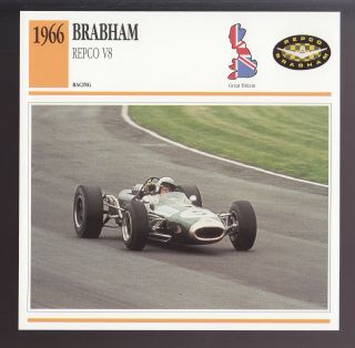 1966 Jack Brabham Repco V8 British Gp Race Car Photo Spec Sheet Info Atlas Card