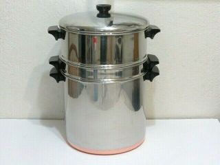 1801 Revere Ware Copper Clad 12 Qt Stockpot With Steamer And Pasta Strainer