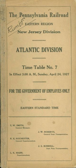 Pennsylvania Railroad Prr Atlantic Division 7 Employee Timetable Jersey Prsl