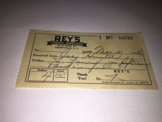 Vintage Pawn Shop Ticket Rey’s Credit Greenville South Carolina 1942