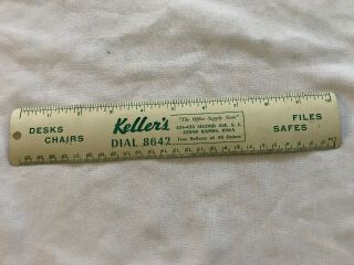 Keller’s Office Supply Store Vintage Tin Advertising Ruler,  Cedar Rapids Iowa