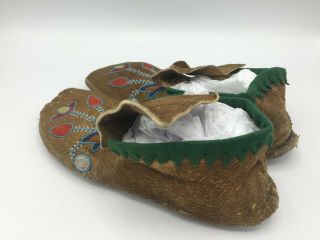 1880 ' s Native American Plains CROW Indian Floral Hide Beaded Moccasins 5