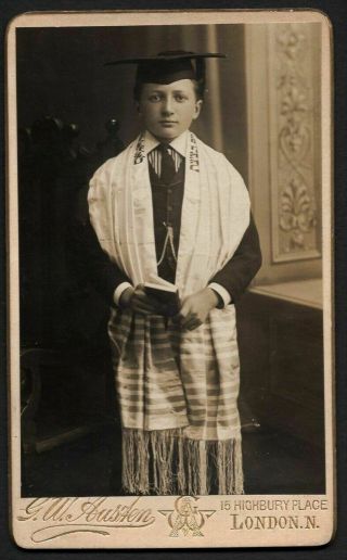 Jewish Judaica Antique Photo Cdv Rabbi Bar Mitzvah Boy Praying Tallit London Uk