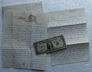 1943 Letter For Airmen In Training With Silver Certificate Enclosed From Poker