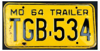 Missouri 1964 Trailer License Plate Tgb - 534