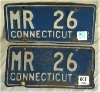 Vintage Vanity License Plate Set/pair Connecticut Ct Tags Mr 26 1980 1987