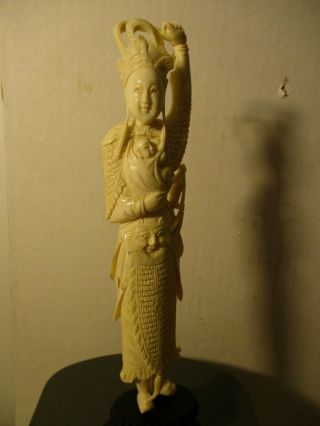 Chinese Hand Carved Ivory Colored Resin Statue Of Woman Fantastic Detail