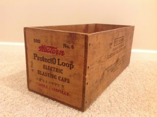 Vintage Western Protecto Electric Blasting Caps Box No.  6 Wood Crate East Alton