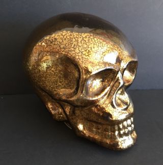 Gold Glass Skull Head Collectible Skeleton Halloween Decoration Figurine
