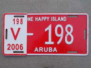 2006 Aruba Caribbean Rental Car License Plate W/ Tab V - 198 One Happy Island