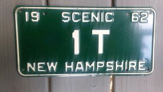 1962 Hampshire Vanity License Plate,  Low Number,  1t Nh,  (it),  Wall Art