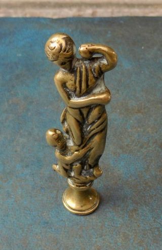 Very Rare Georgian Brass Pipe Tamper Woman Scorning Child