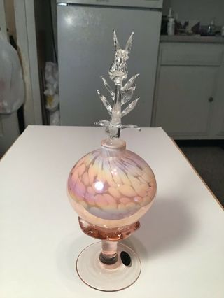 Vintage “Harper Lee”Iridescent Art Glass Perfume Bottle w Hummingbird Stopper 4