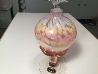 Vintage “Harper Lee”Iridescent Art Glass Perfume Bottle w Hummingbird Stopper 6