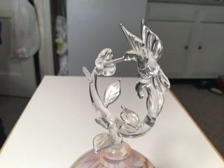 Vintage “Harper Lee”Iridescent Art Glass Perfume Bottle w Hummingbird Stopper 8