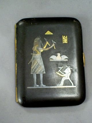 Vintage Japanese Art Deco Egyptian Revival Komai Damascene Cigarette Case Signe