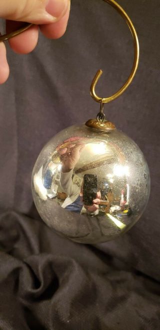Antique Germany 3 " Diameter Silver Kugel Christmas Ornament Blown Glass