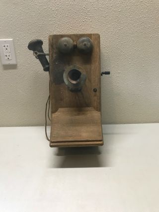 Antique Kellogs Hand Crank Wood Case Phone