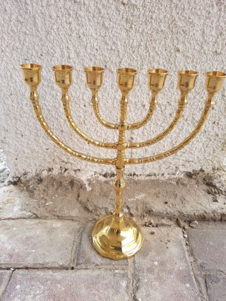 Authentic 12 " / 30cm Brass Copper Menorah Menora 7 Branch Candle Holder Israel