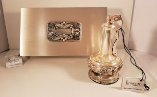Rare Ronson Decanter Pair In Silver Plate With Tags,  Box,  And Pouch