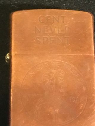 1968 Zippo “cent Never Spent” In God We Trust (copper) Rare