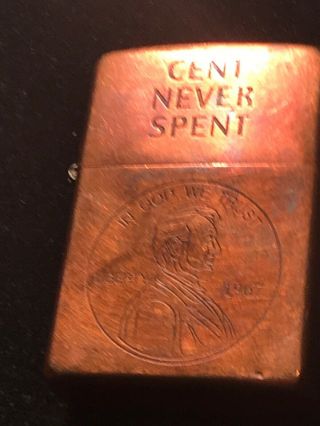 1968 Zippo “Cent Never Spent” In God We Trust (copper) Rare 2