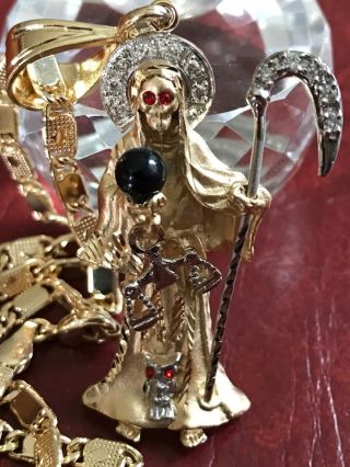 Holy Death Reaper 14k Gold Filled Santa Muerte En Chapa De Oro Y Cadena