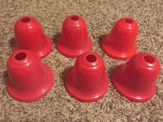 6 Vintage Red Hard Plastic 3 " Christmas Bell String Light Covers C9