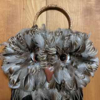 Vintage Macrame Owl Wall Hanging Towel Holder Real Feathers Retro Wall Decor 30” 2