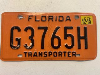 Florida G3765h Transporter Dealer License Plate 2015 Orange Tag